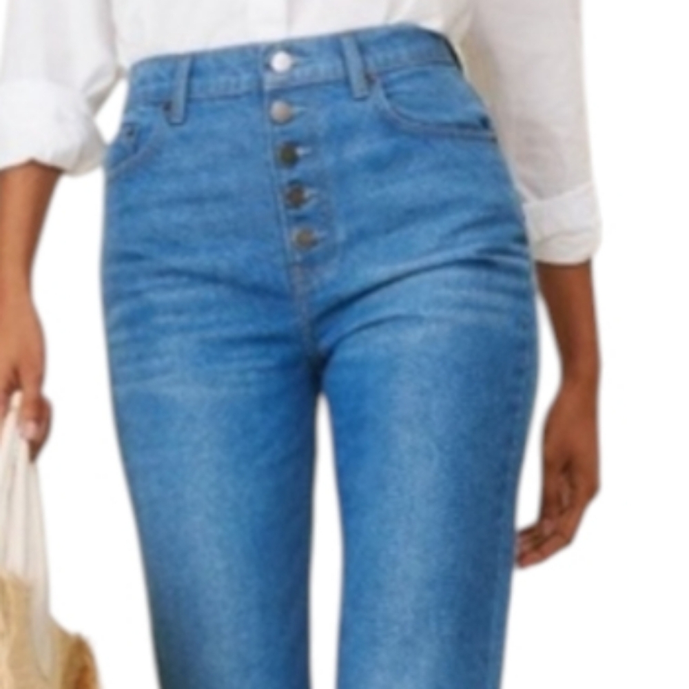 Reformation Jeans Cynthia Button High Rise Straight Leg Crop Zenia Wash Size 26
